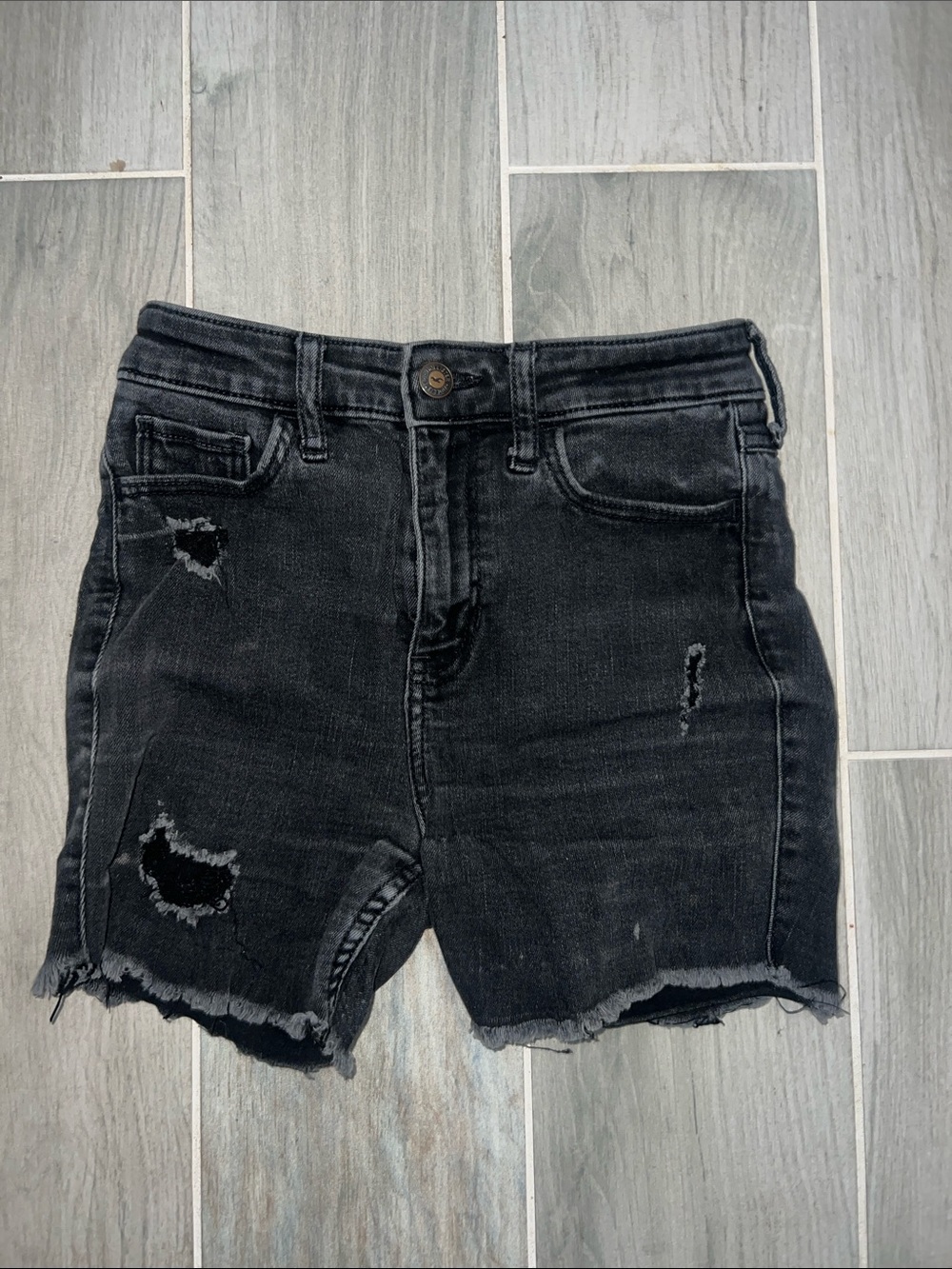 Hollister Black Distressed High-Rise Denim Shorts